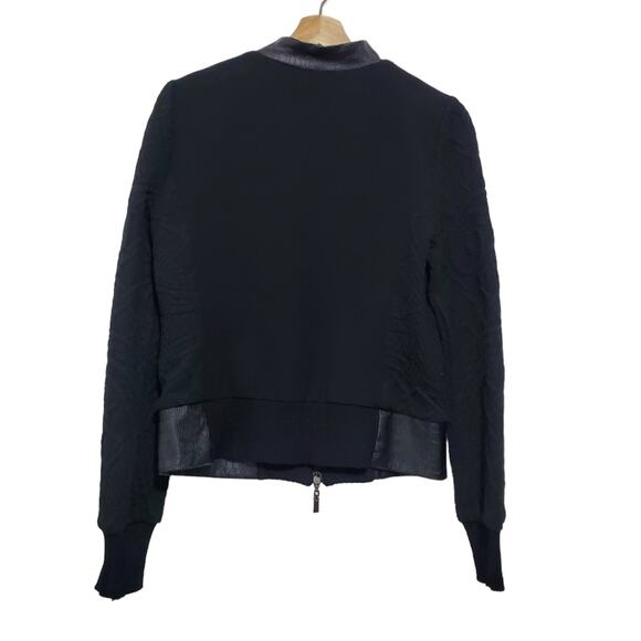 Alberto Makali | Wool Blend Mixed Media Faux Leather Trim Full Zip Bomber Jacket - Picture 5 of 12